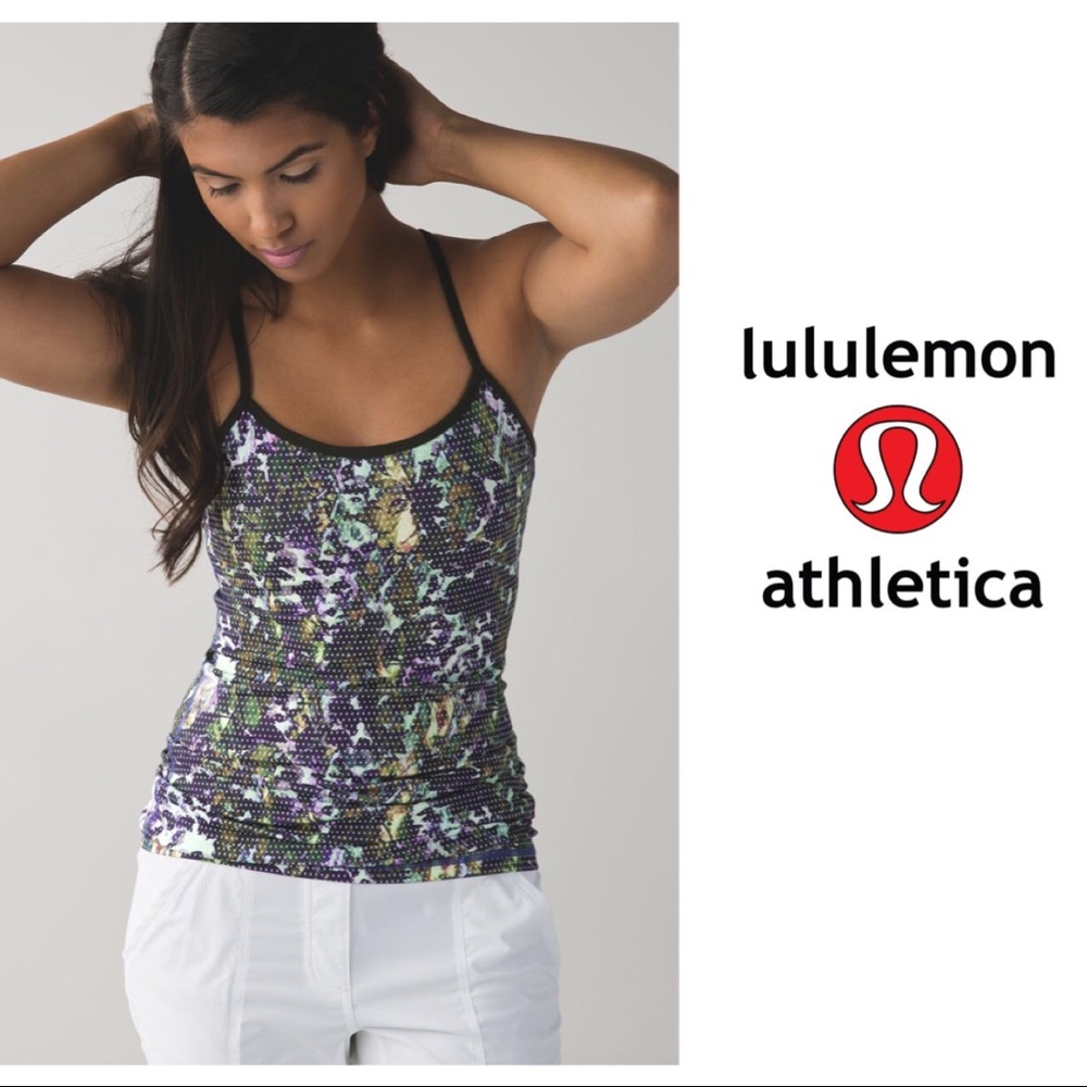 EUC Lululemon Power Y Tank Floral White Green 8